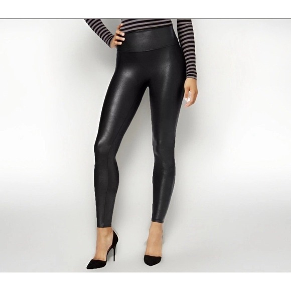 Spanx Black Faux Leather Spandex Leggings, Size XL, Stretchy Black 27" EUC - Picture 4 of 12
